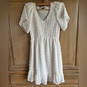 White Textured Short Sleeve Dress